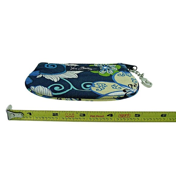 Vera Bradley Small Zip ID Case Wallet Blue Floral Cotton Key Holder Pocket Size - Picture 9 of 10